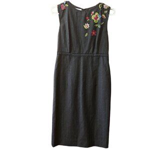 Moschino Embroidered Floral Pin Stripe Pencil Dress Medium Vintage Sheath Glam